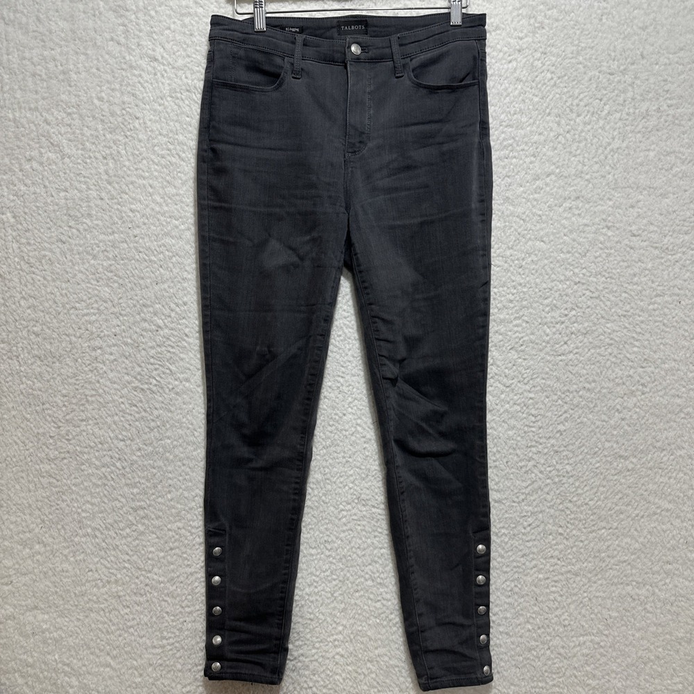 Talbots Women's Mid Rise Jeggings Side‎ Button Hem Jeans Dark Gray Size 8
